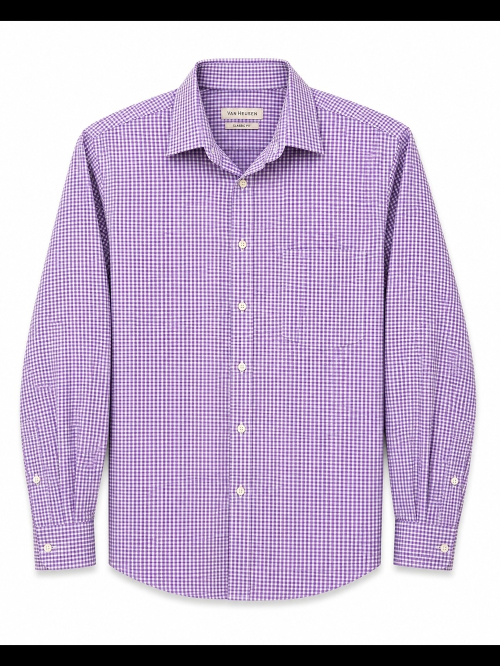 Van Heusen Purple Gingham Spread Collar Fitted Dress Shirt 16.5